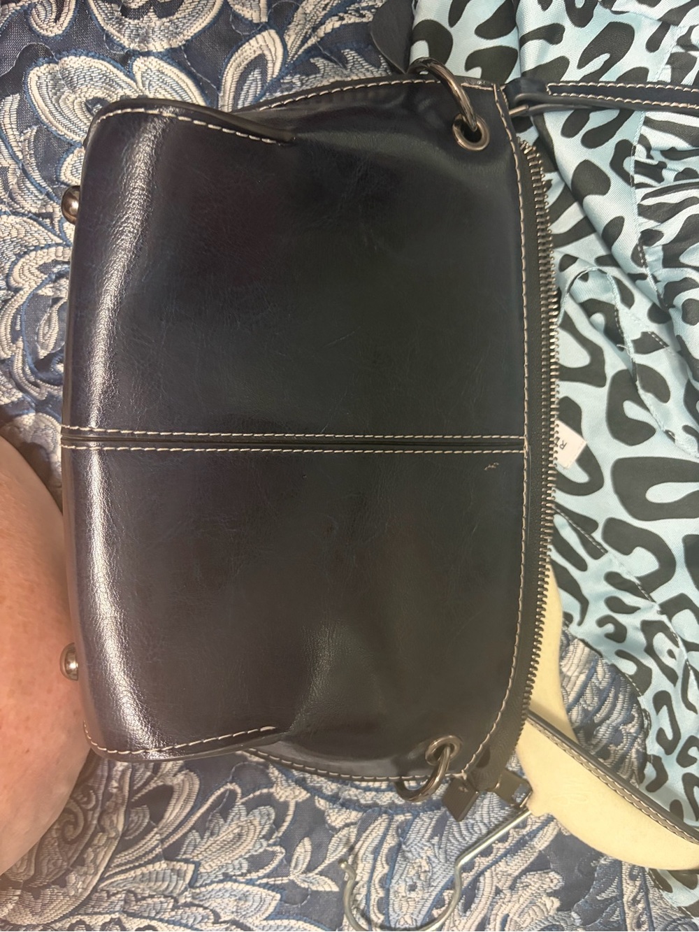 Black Leather Crossbody Bag with Contrast Stitching